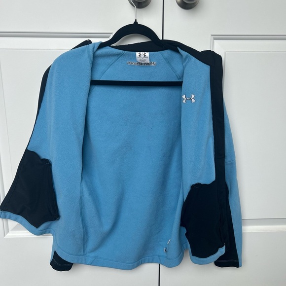 Under Armour ColdGear Fleece Zip Jacket | Blue & Black Athletic Running Layer - Picture 6 of 7